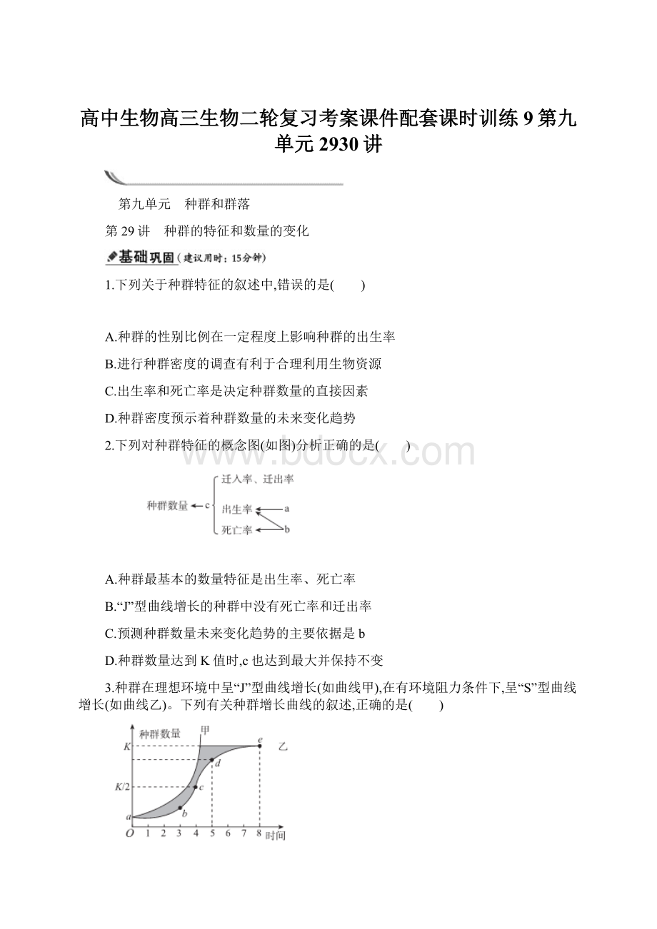 高中生物高三生物二轮复习考案课件配套课时训练9第九单元2930讲Word下载.docx_第1页