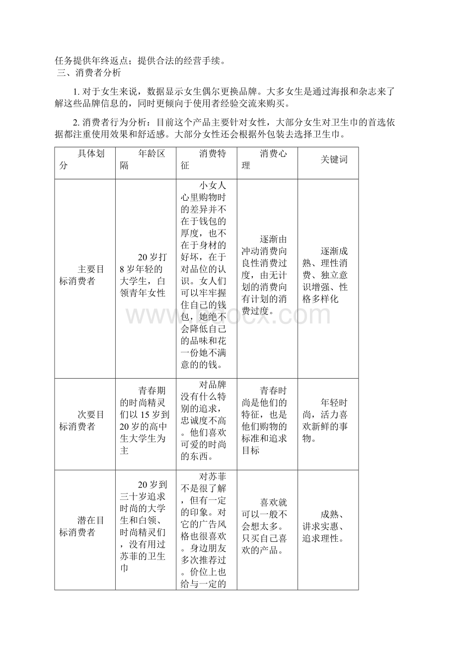 完整word版苏菲卫生巾营销策划书范文word文档良心出品.docx_第3页