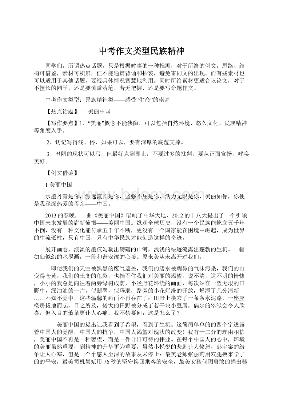 中考作文类型民族精神Word文档格式.docx