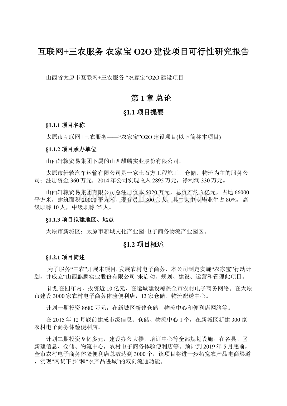 互联网+三农服务 农家宝O2O建设项目可行性研究报告.docx_第1页