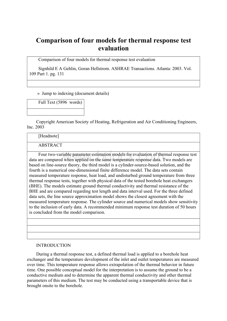 Comparison of four models for thermal response test evaluation.docx_第1页