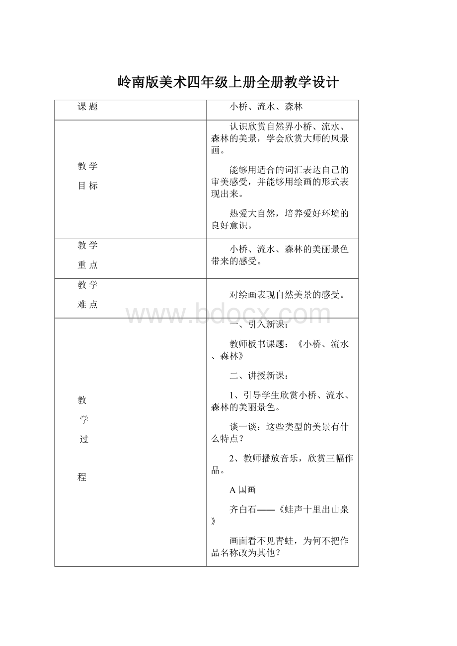 岭南版美术四年级上册全册教学设计.docx_第1页