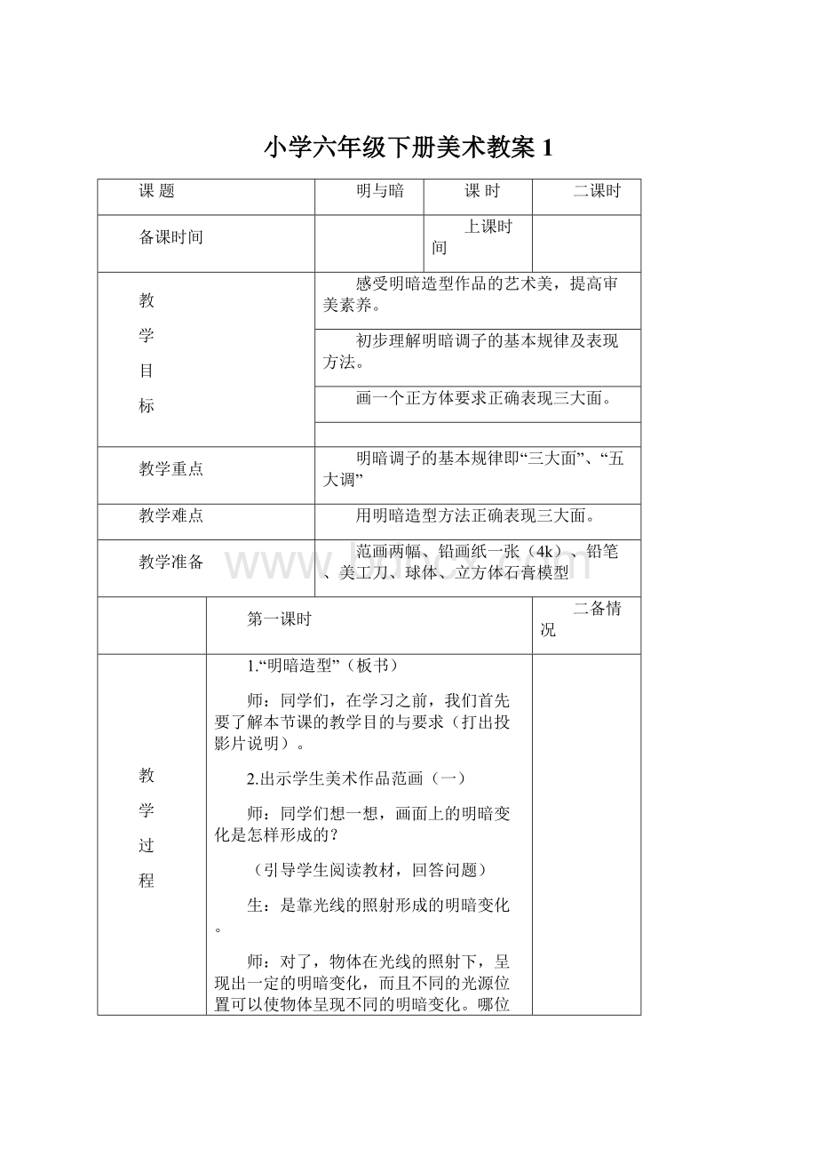 小学六年级下册美术教案1.docx