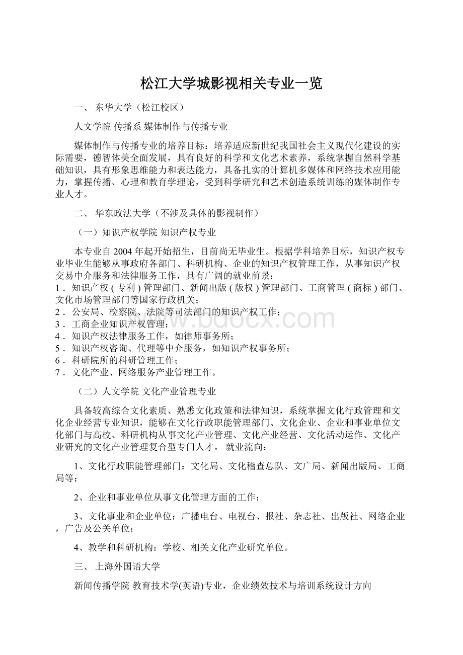 松江大学城影视相关专业一览.docx_第1页