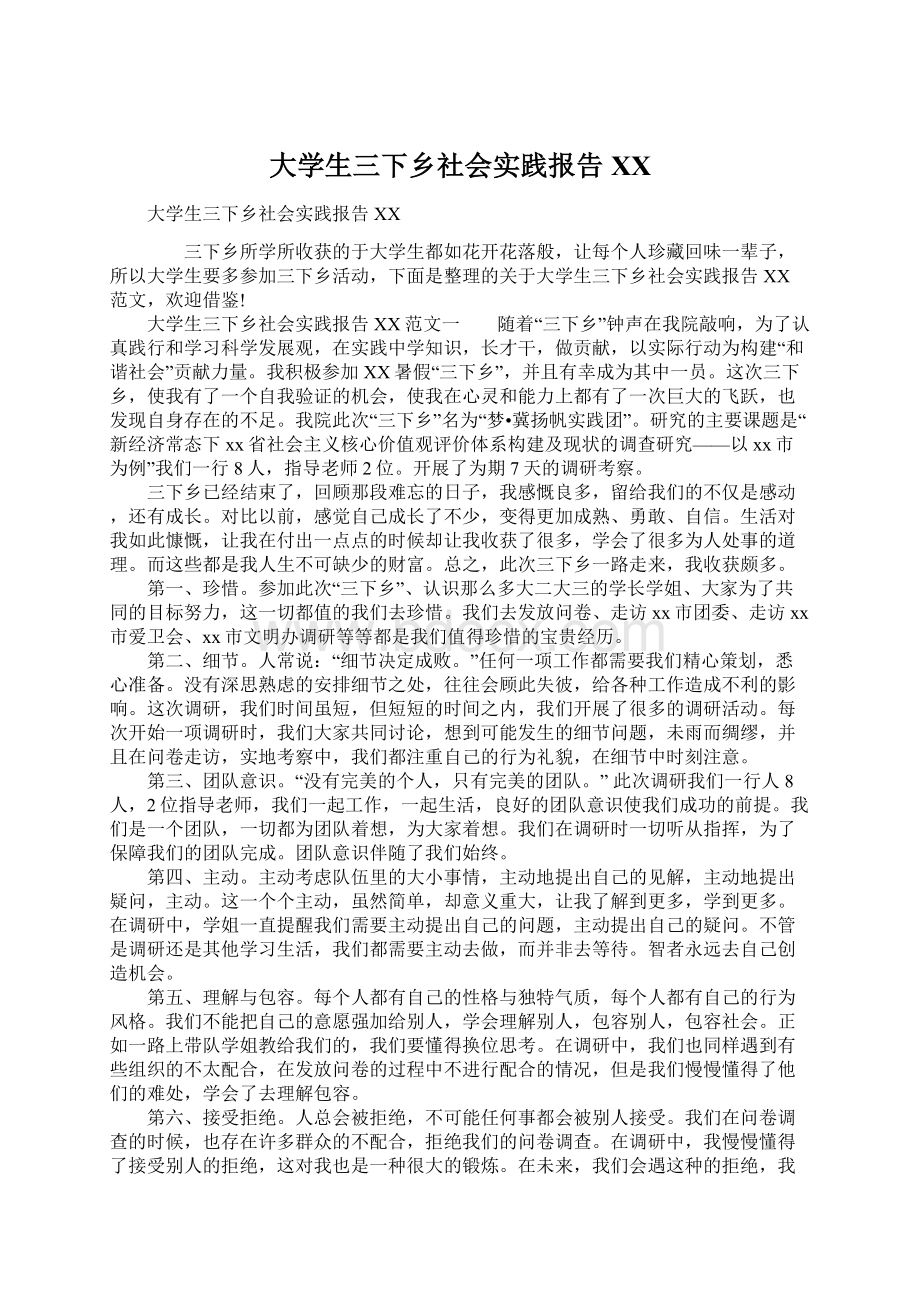 大学生三下乡社会实践报告XX.docx