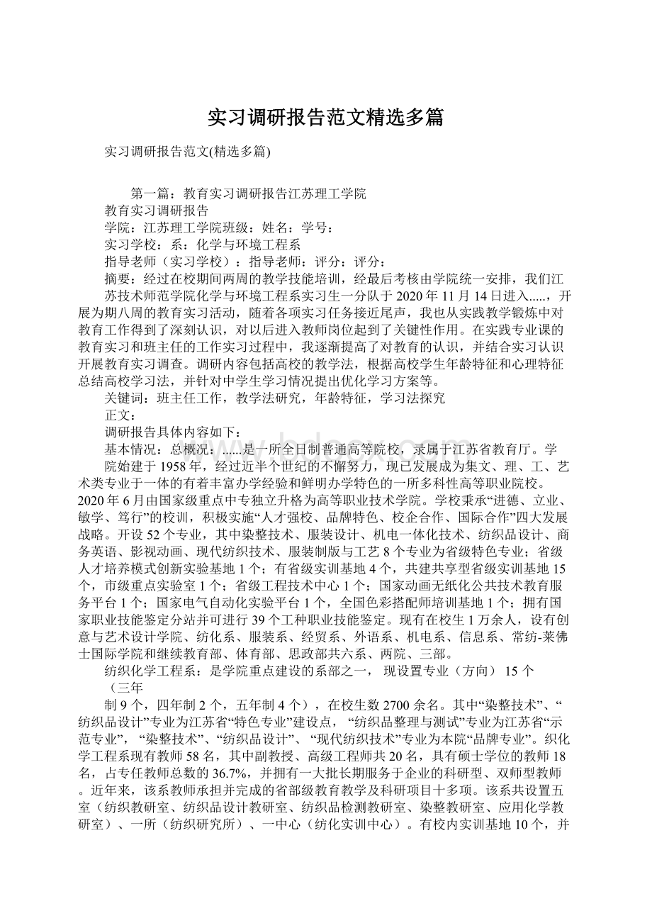 实习调研报告范文精选多篇文档格式.docx