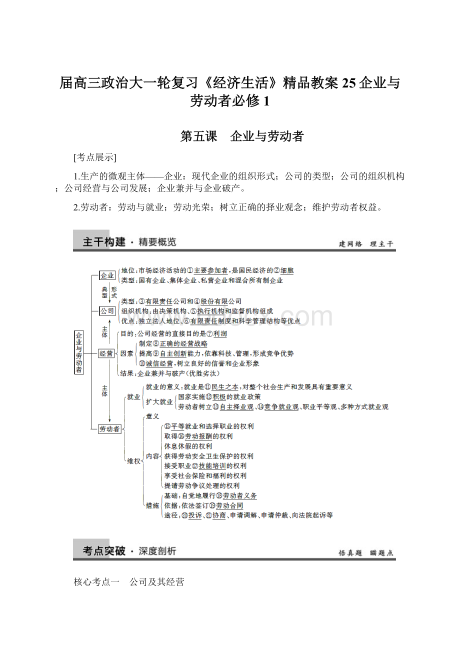 届高三政治大一轮复习《经济生活》精品教案25企业与劳动者必修1.docx