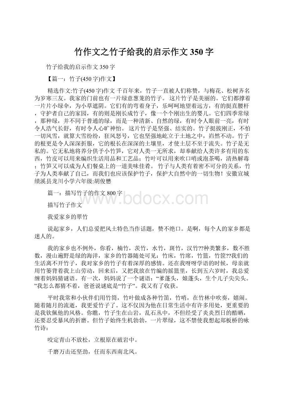 竹作文之竹子给我的启示作文350字文档格式.docx