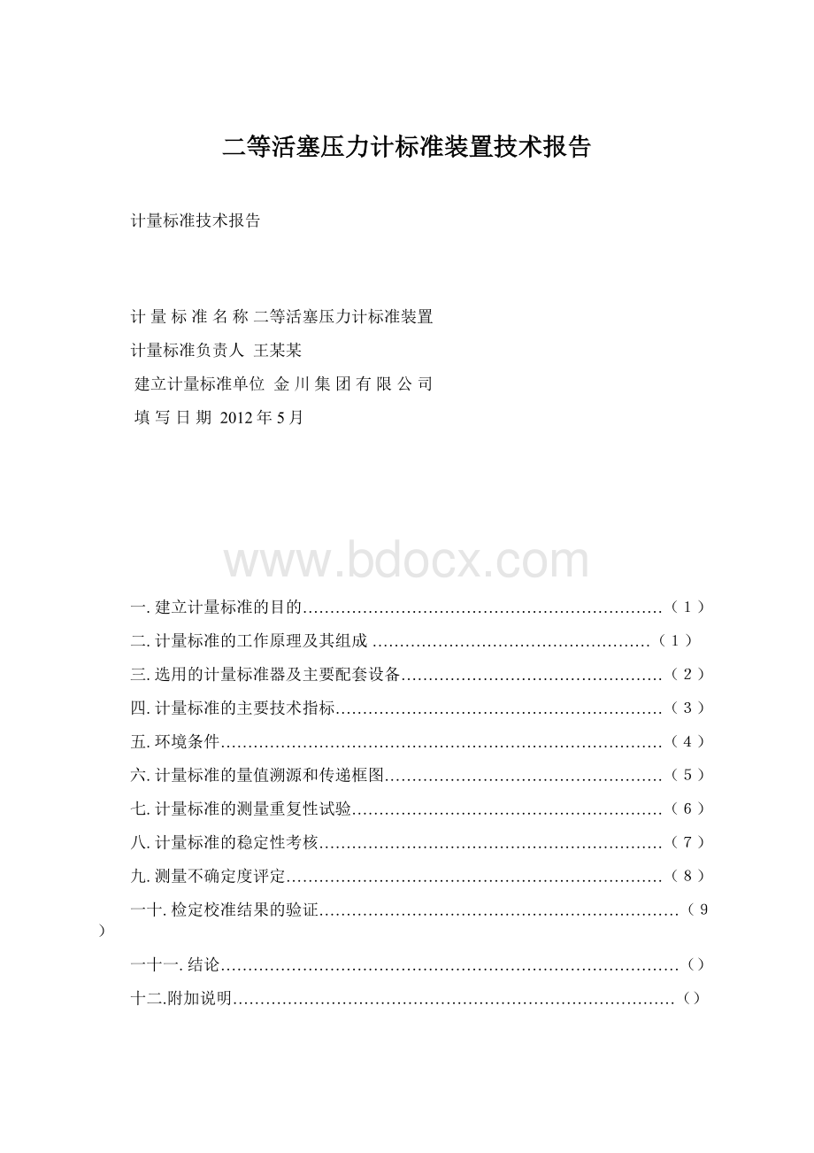 二等活塞压力计标准装置技术报告Word下载.docx_第1页