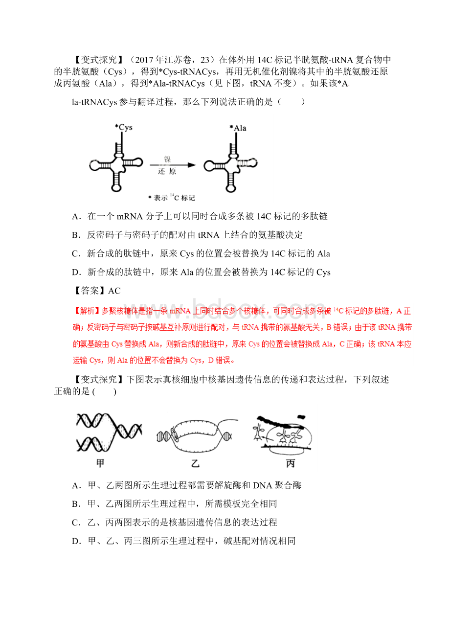 高考生物提分秘籍专题20基因的表达教学案含答案文档格式.docx_第2页