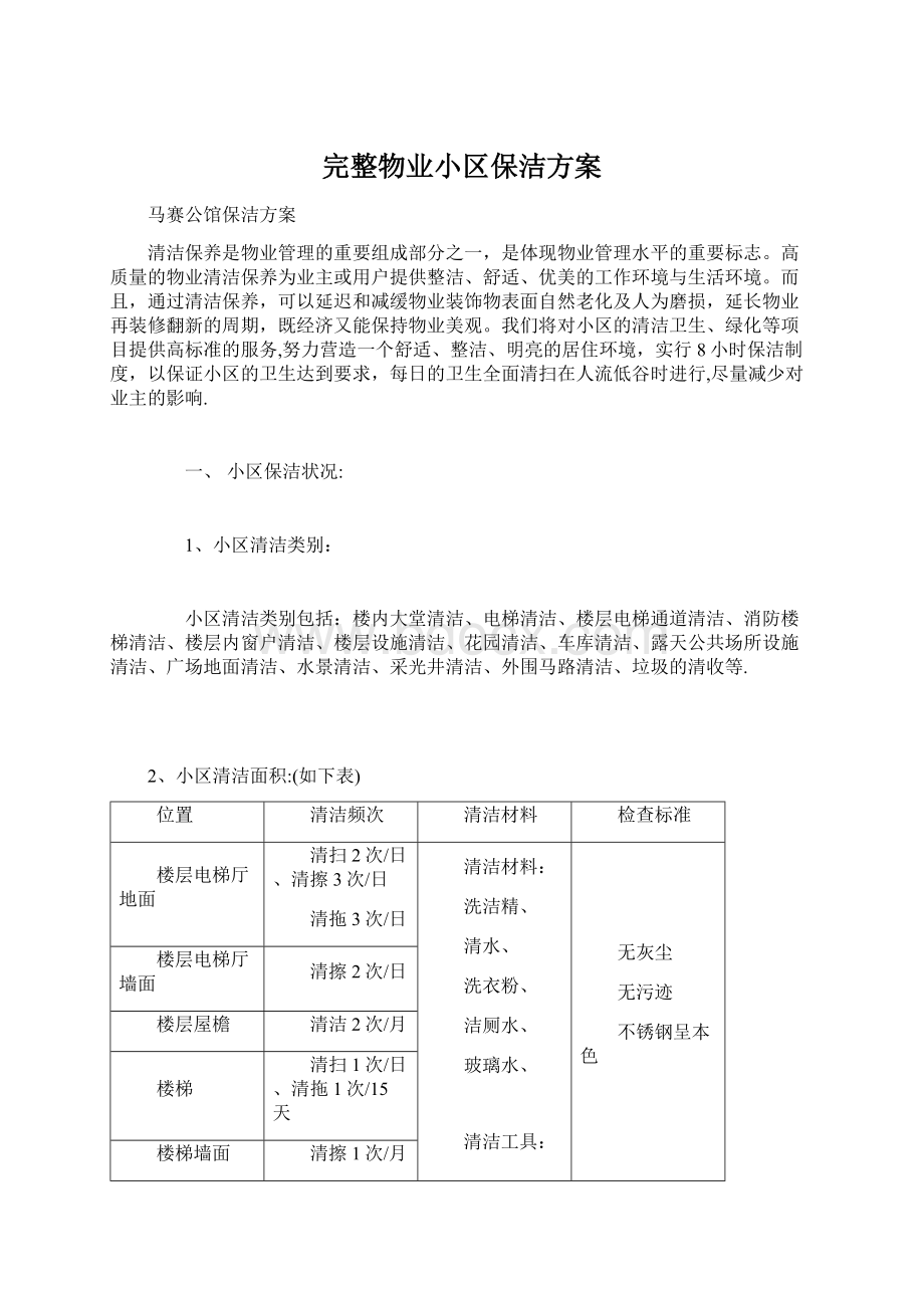 完整物业小区保洁方案Word格式文档下载.docx