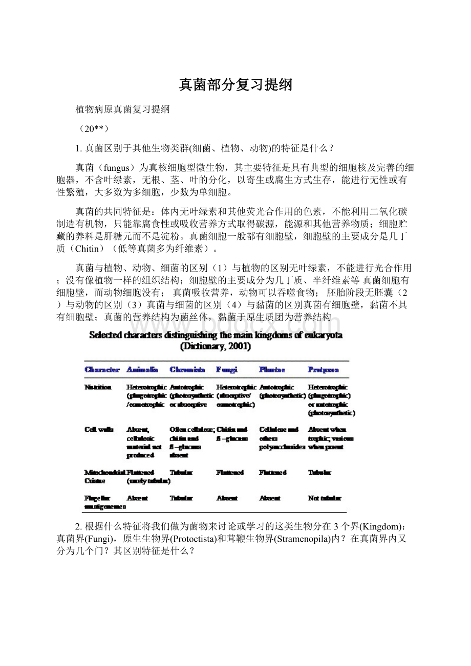 真菌部分复习提纲Word文件下载.docx