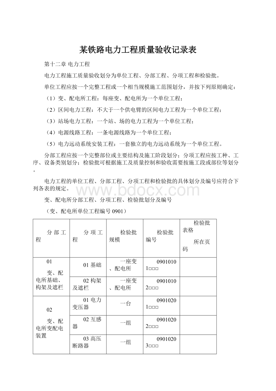 某铁路电力工程质量验收记录表.docx