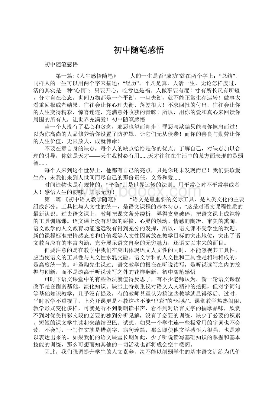 初中随笔感悟Word文档格式.docx