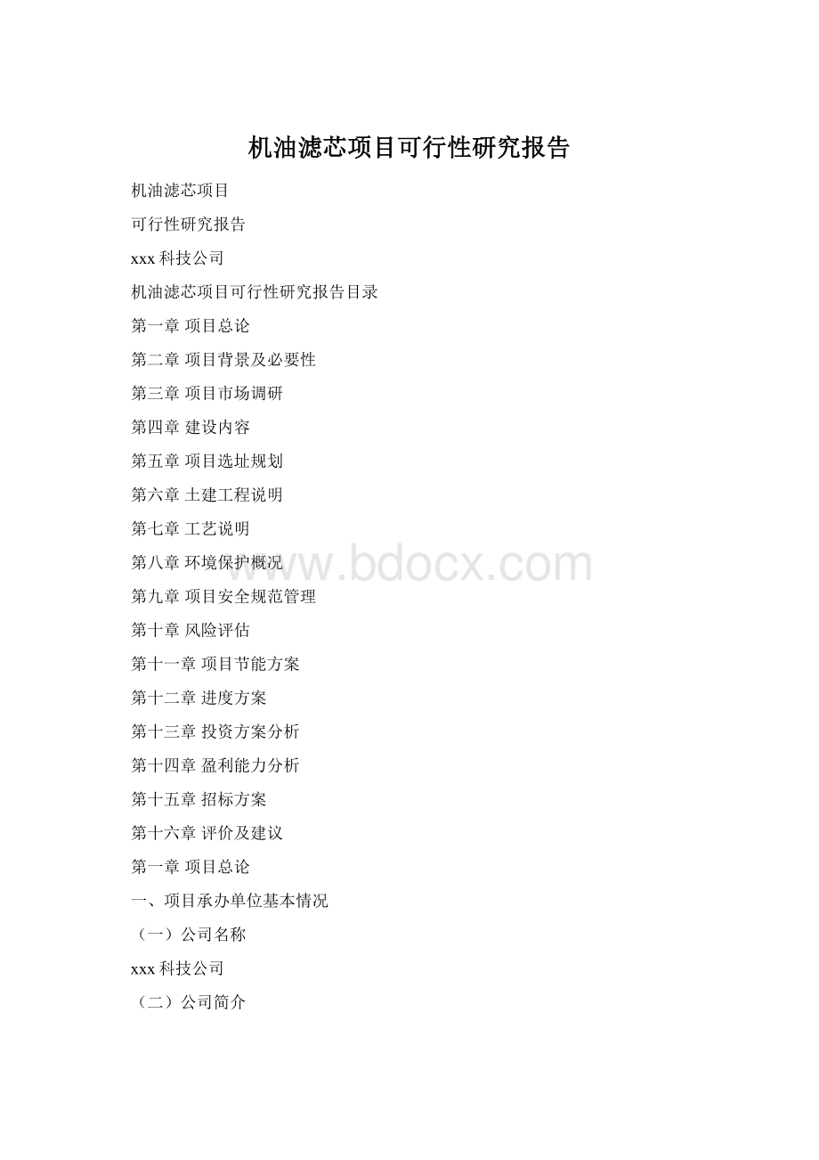 机油滤芯项目可行性研究报告Word文档格式.docx_第1页