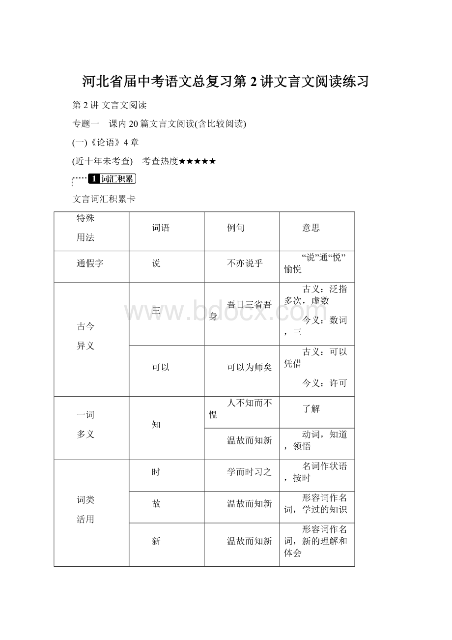 河北省届中考语文总复习第2讲文言文阅读练习.docx