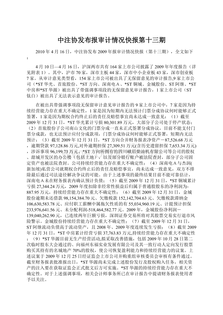 中注协发布报审计情况快报第十三期.docx