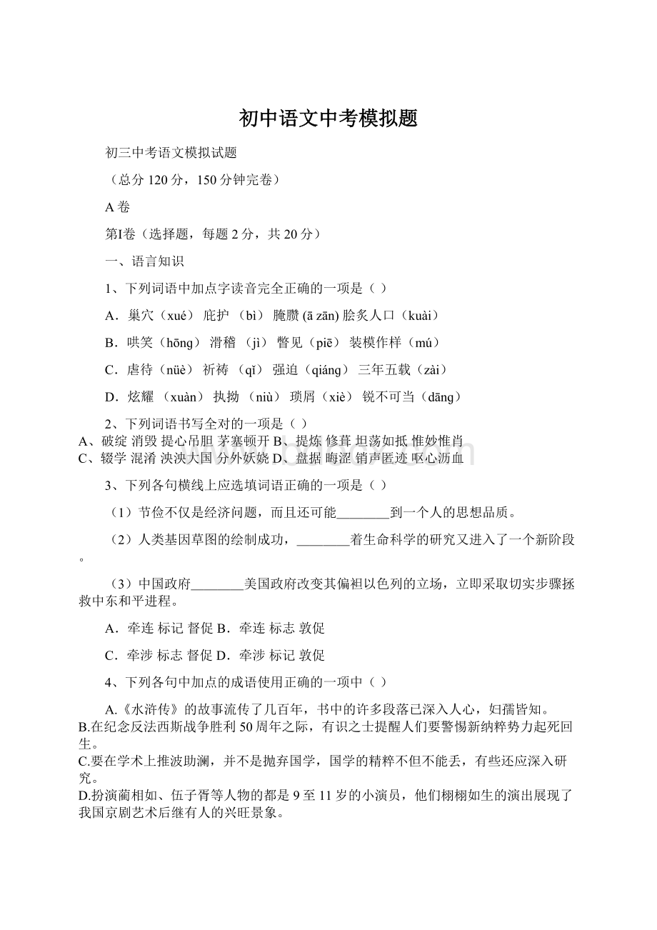 初中语文中考模拟题.docx