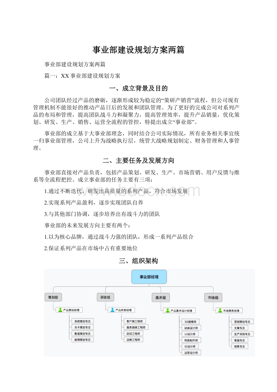 事业部建设规划方案两篇.docx_第1页