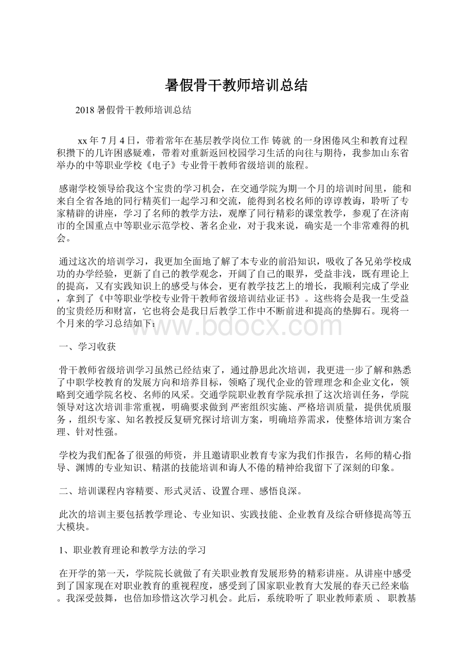 暑假骨干教师培训总结.docx_第1页