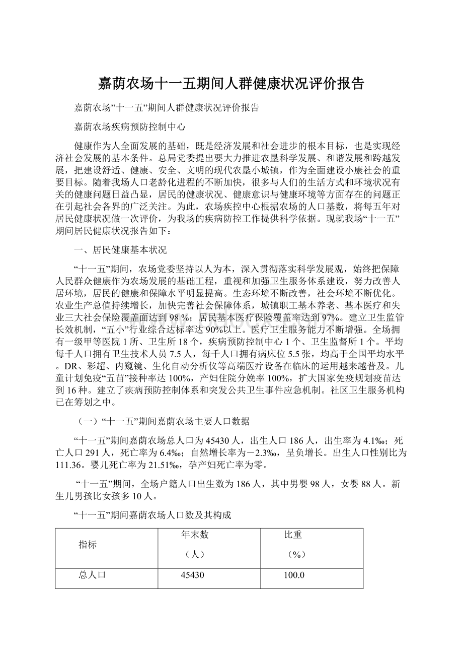 嘉荫农场十一五期间人群健康状况评价报告.docx