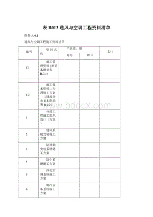 表B013通风与空调工程资料清单.docx