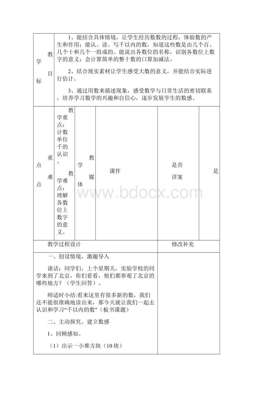 青岛版二年级下册数学第一单元 游览北京万以内数的认识 教学设计Word下载.docx_第3页