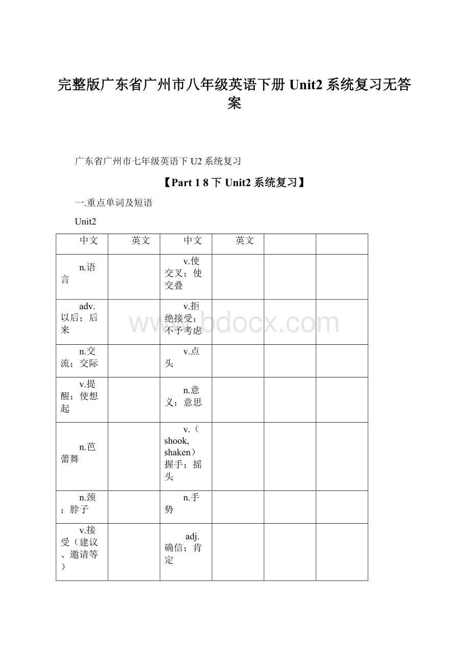 完整版广东省广州市八年级英语下册Unit2系统复习无答案.docx_第1页