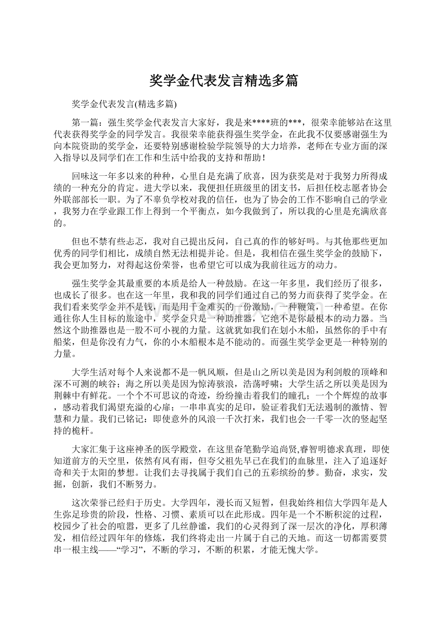 奖学金代表发言精选多篇Word文件下载.docx