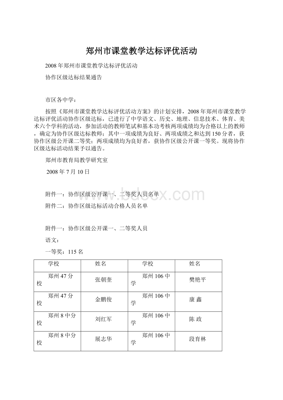 郑州市课堂教学达标评优活动.docx