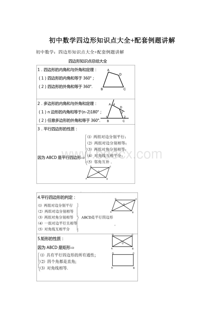 初中数学四边形知识点大全+配套例题讲解.docx