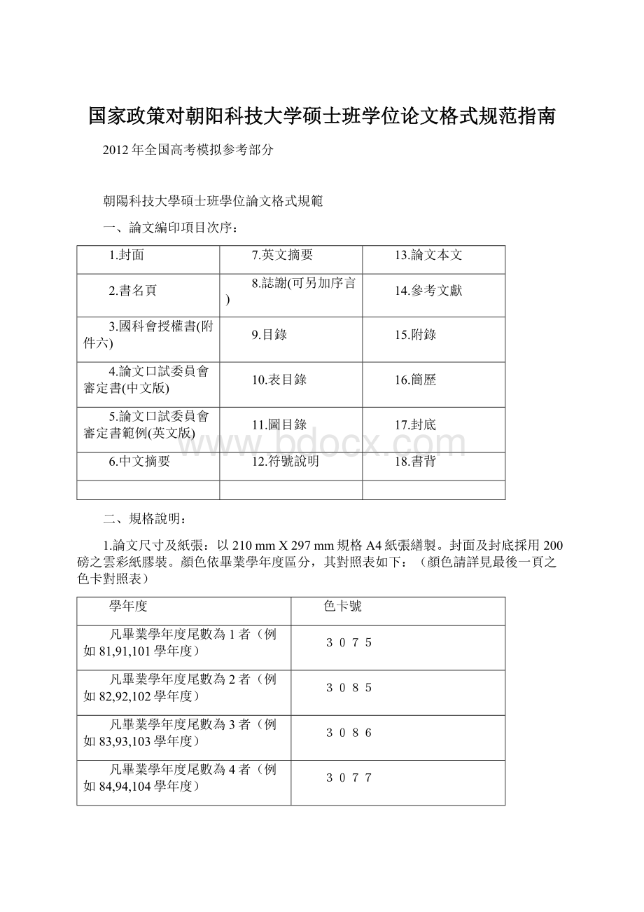 国家政策对朝阳科技大学硕士班学位论文格式规范指南Word文档格式.docx