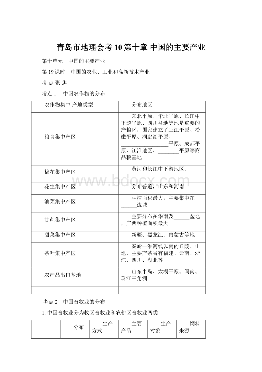 青岛市地理会考10第十章 中国的主要产业.docx_第1页