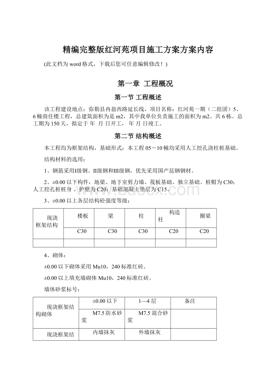 精编完整版红河苑项目施工方案方案内容.docx_第1页