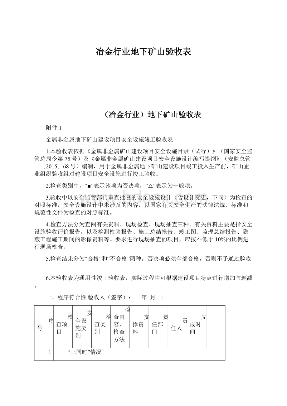 冶金行业地下矿山验收表.docx_第1页