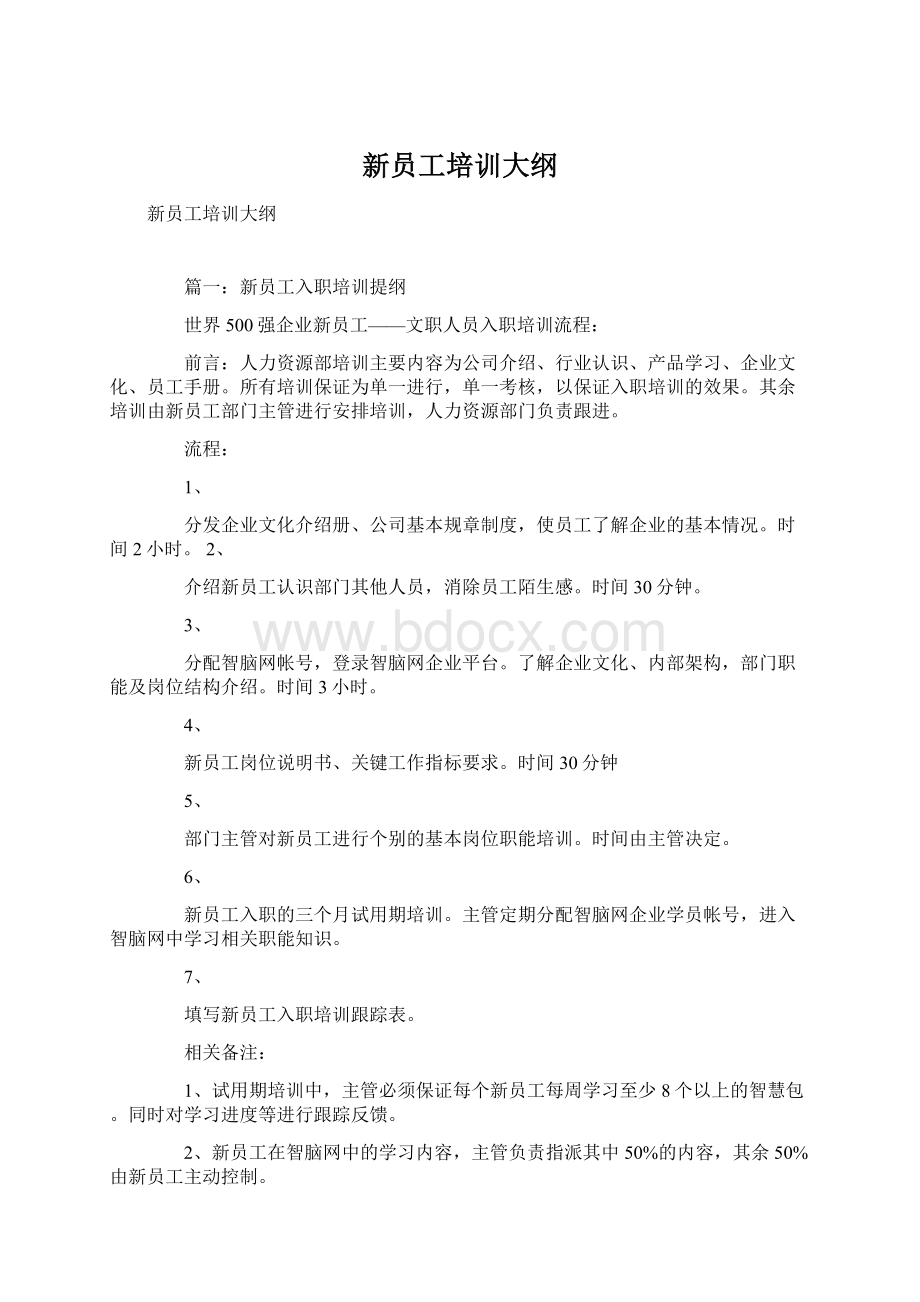 新员工培训大纲Word格式.docx