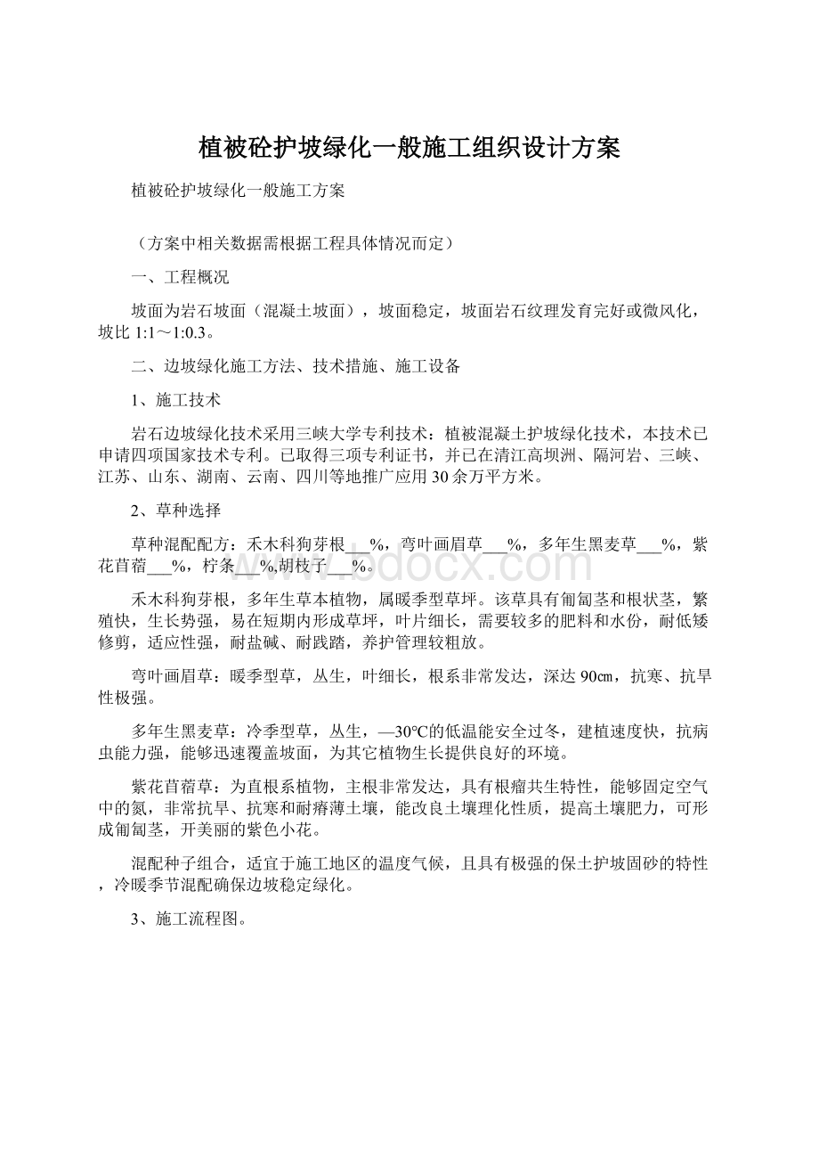 植被砼护坡绿化一般施工组织设计方案Word格式文档下载.docx