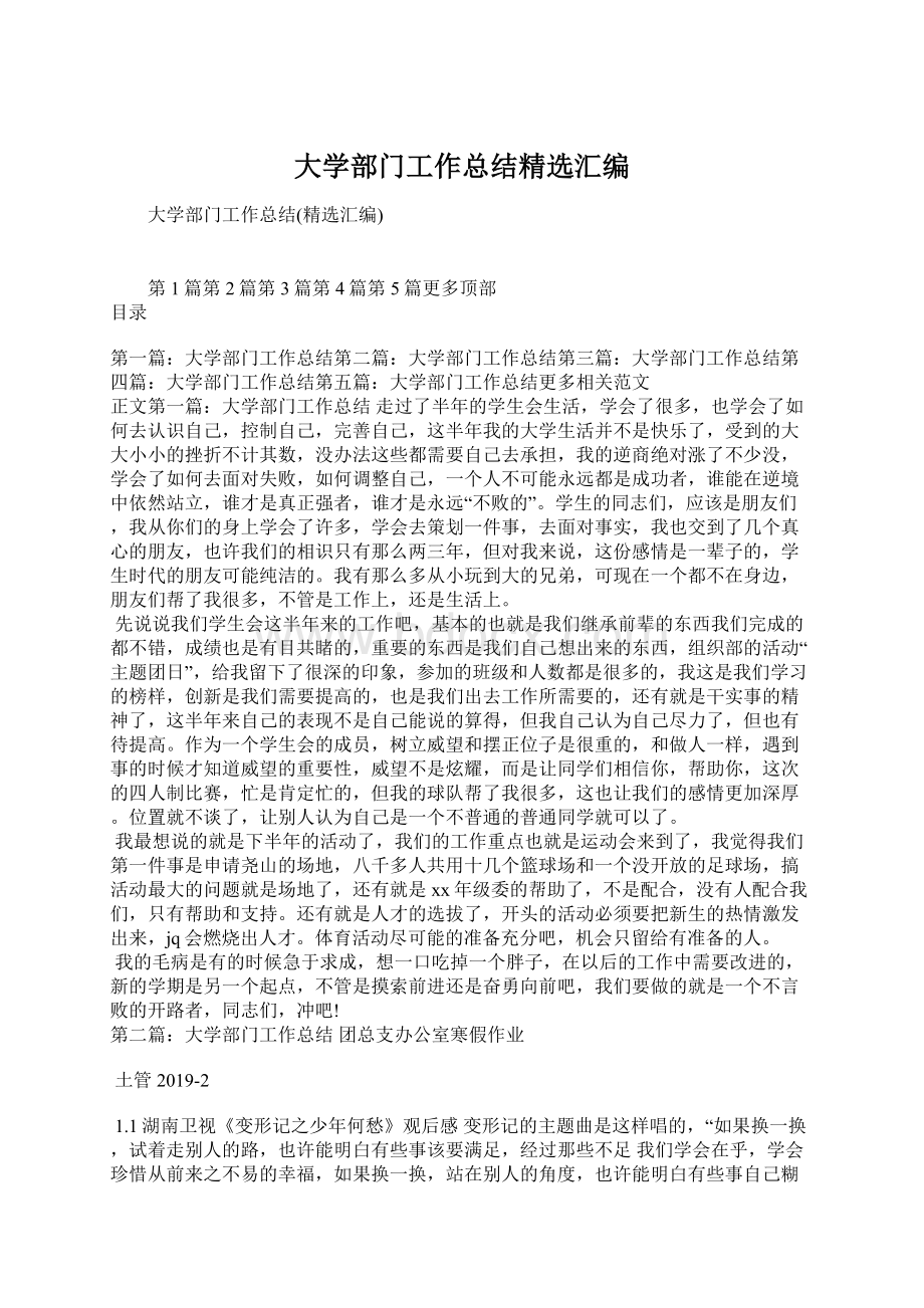 大学部门工作总结精选汇编文档格式.docx