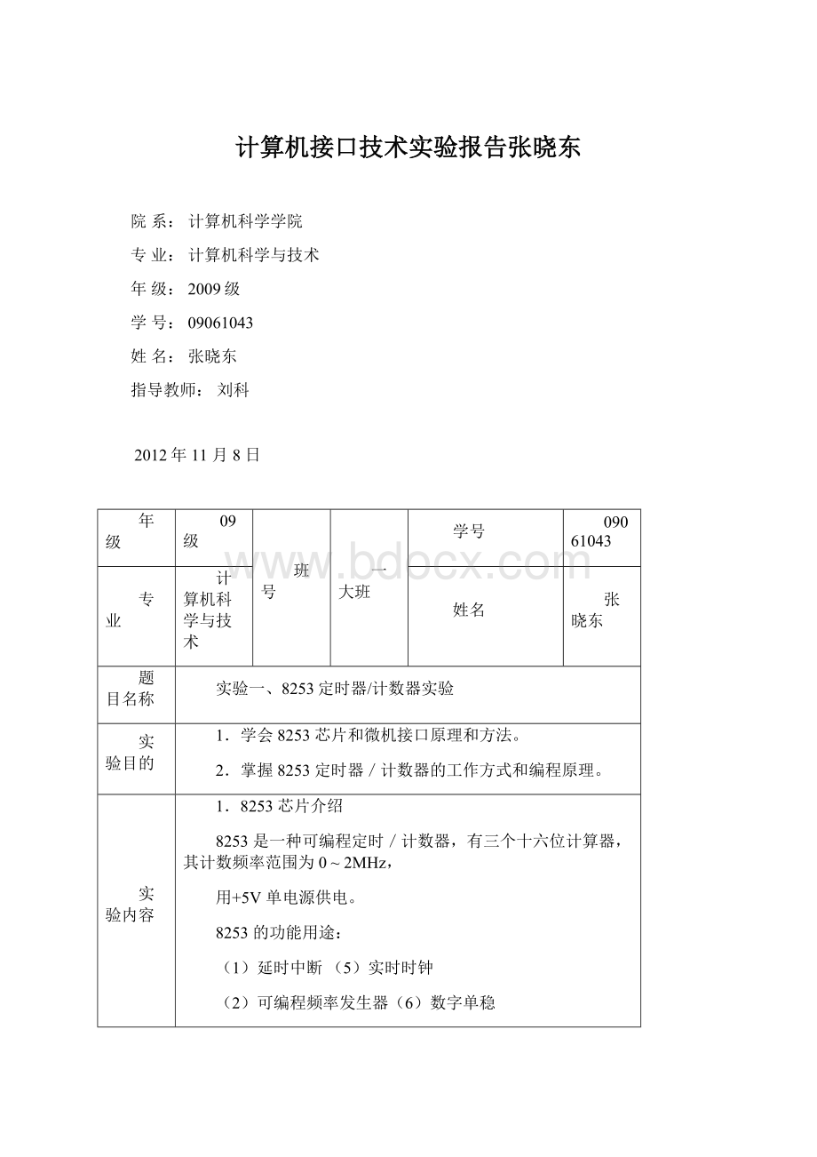 计算机接口技术实验报告张晓东.docx_第1页