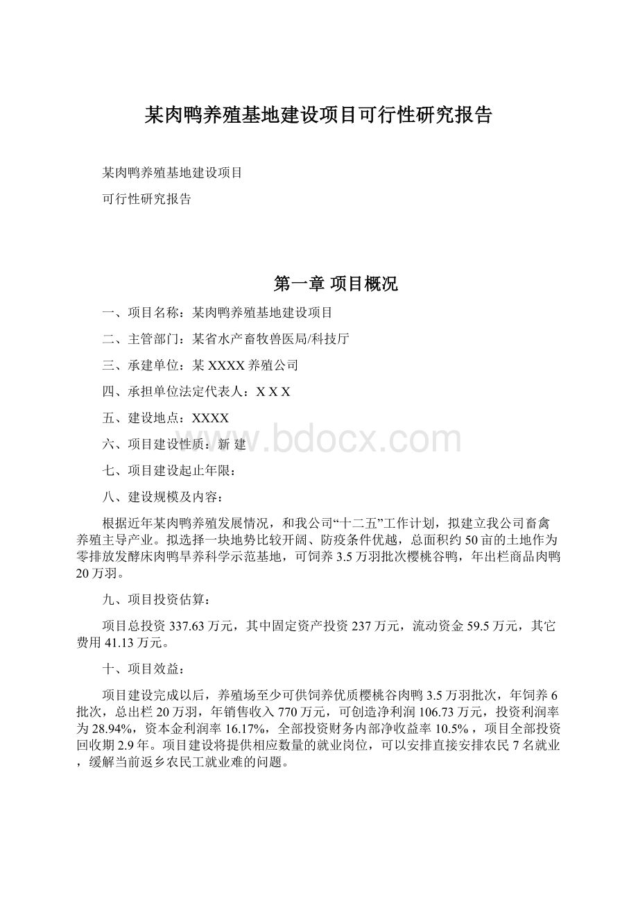 某肉鸭养殖基地建设项目可行性研究报告.docx_第1页