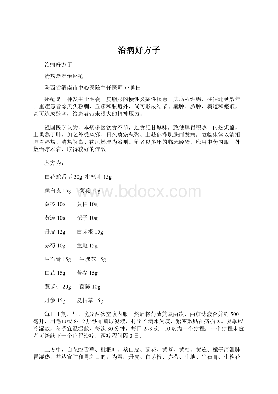 治病好方子Word文档下载推荐.docx