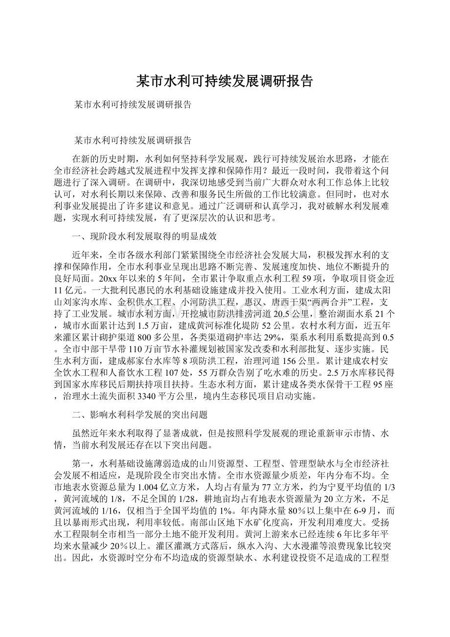 某市水利可持续发展调研报告.docx_第1页