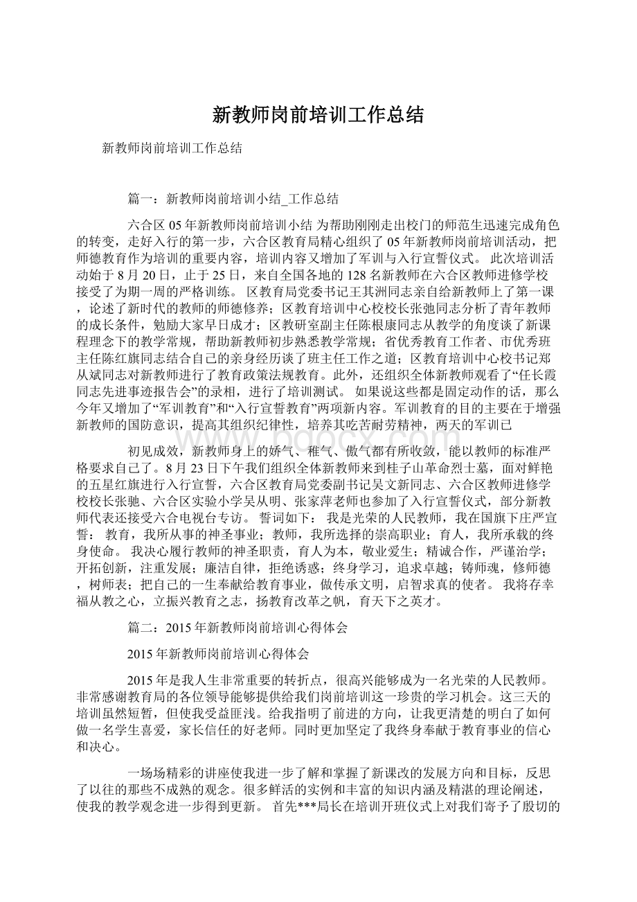 新教师岗前培训工作总结Word格式.docx