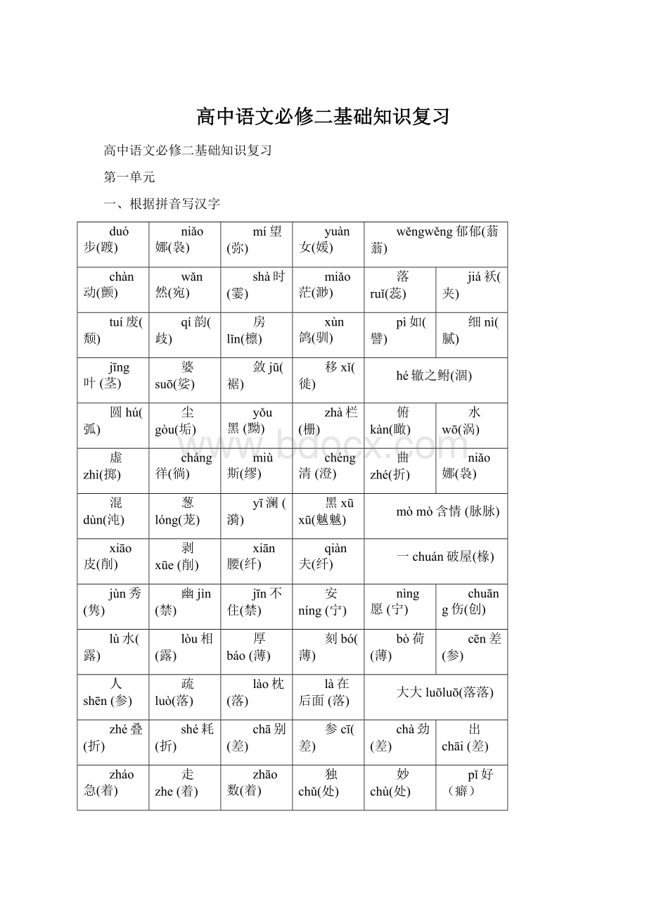 高中语文必修二基础知识复习.docx