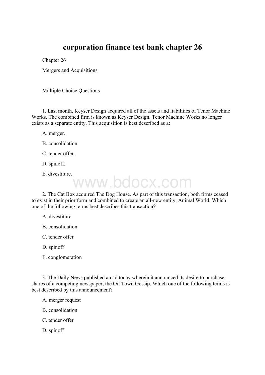 corporation finance test bank chapter 26.docx_第1页