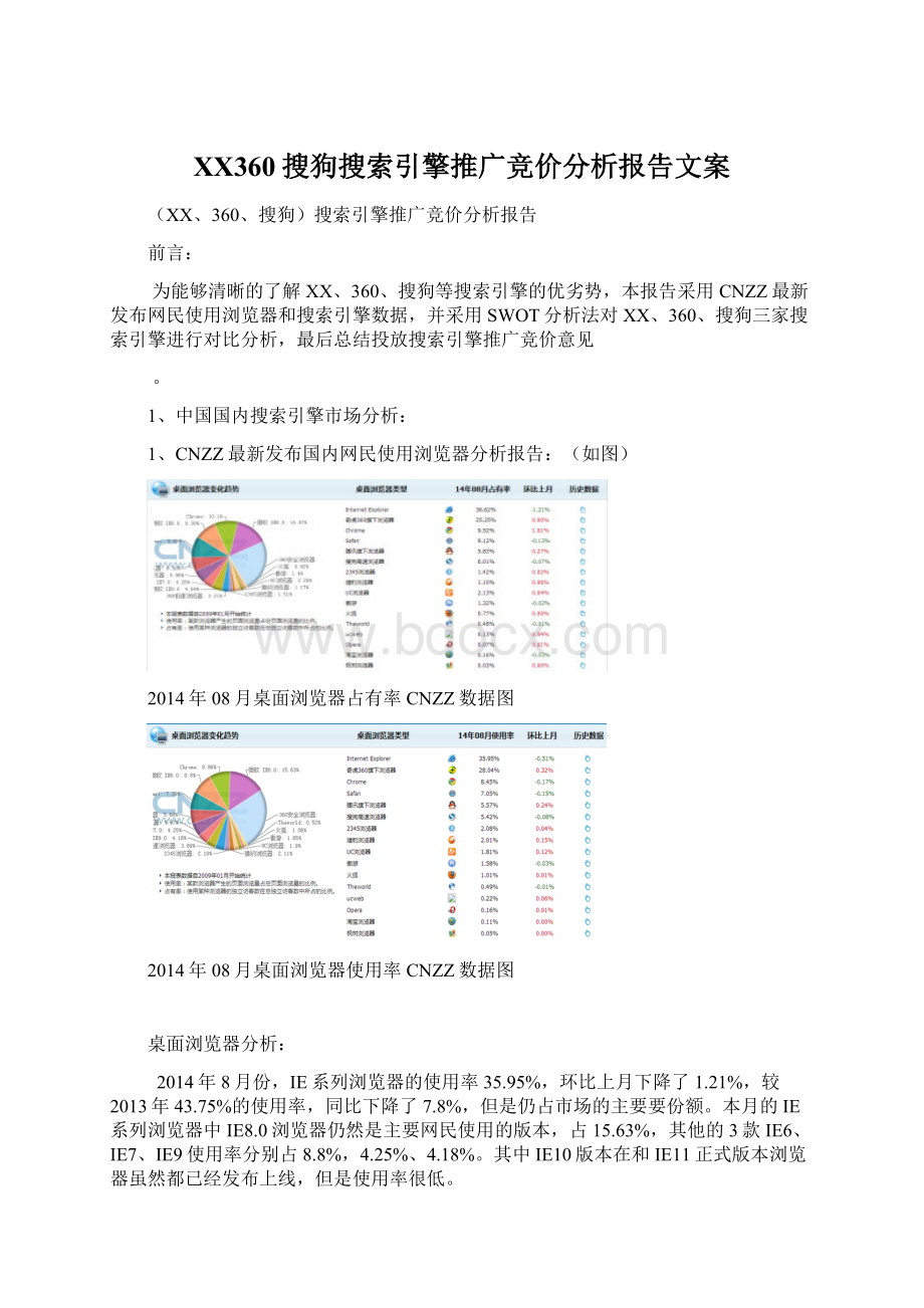 百度360搜狗搜索引擎推广竞价分析报告文案Word文档下载推荐.docx