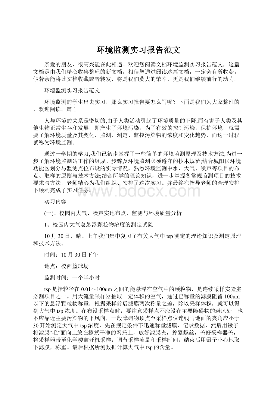 环境监测实习报告范文文档格式.docx