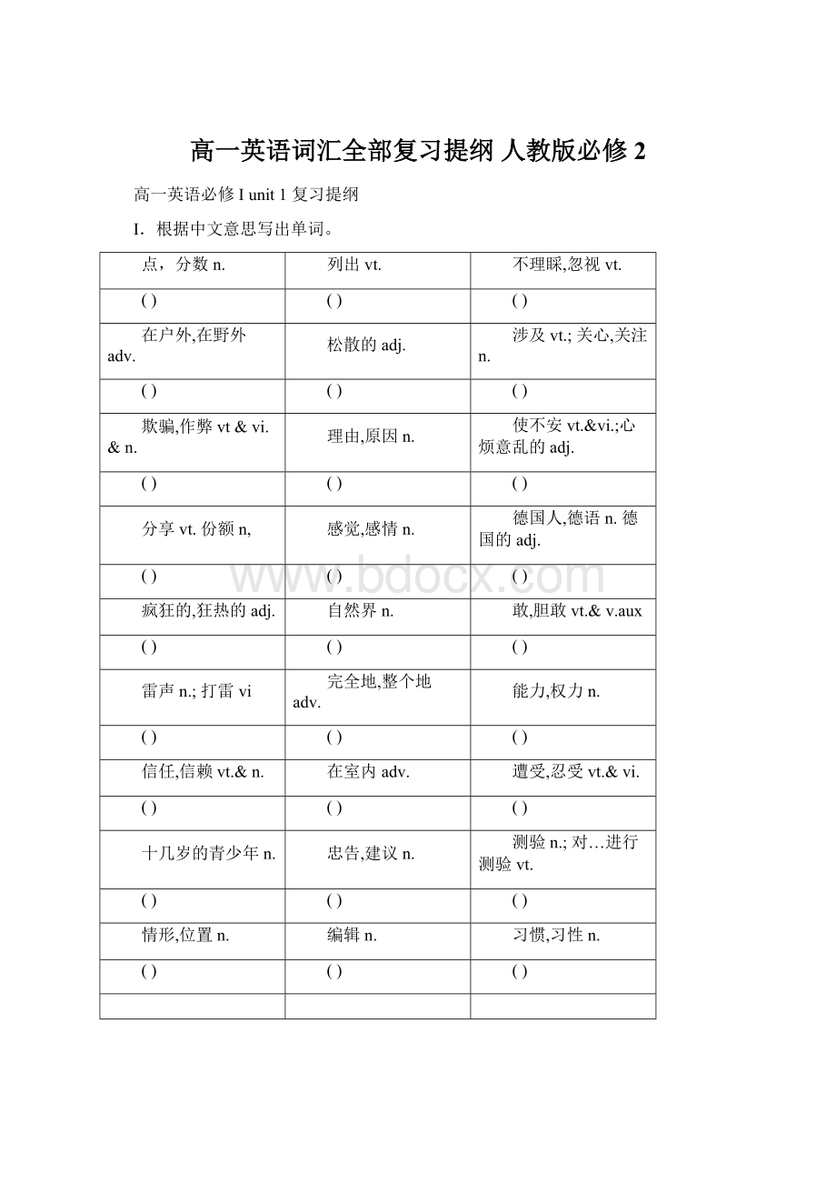 高一英语词汇全部复习提纲 人教版必修2.docx