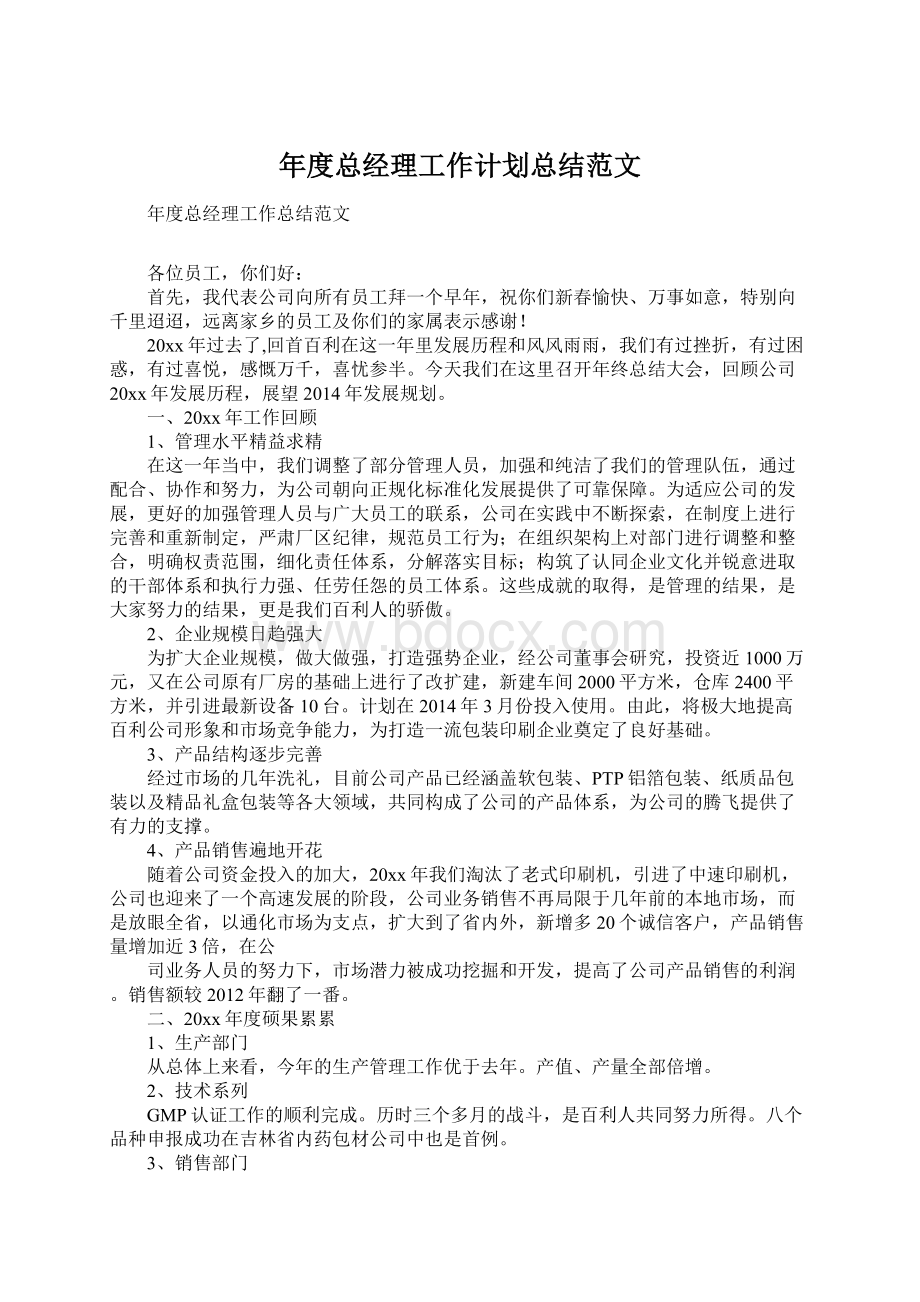 年度总经理工作计划总结范文.docx_第1页