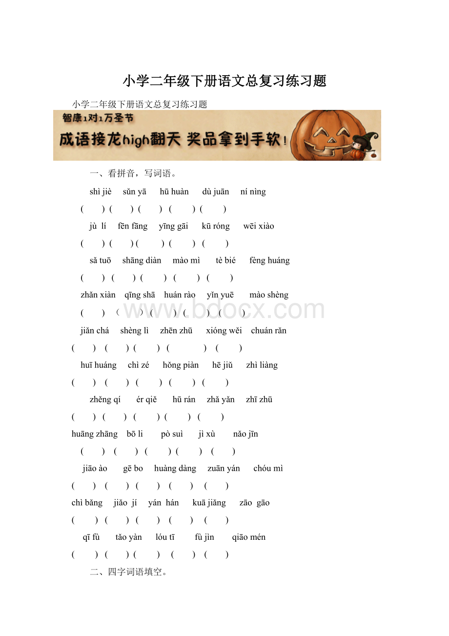 小学二年级下册语文总复习练习题Word文档格式.docx